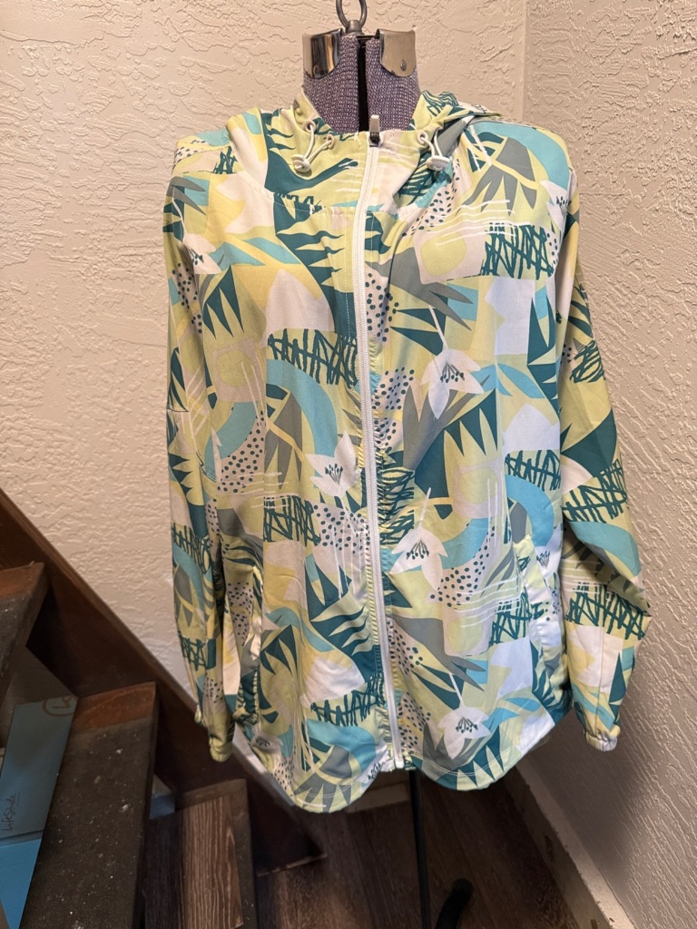 dip Abstract Print Jacket in Mint, Teal & Cream